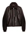 Prada Leather And Shearling Jacket In Brown