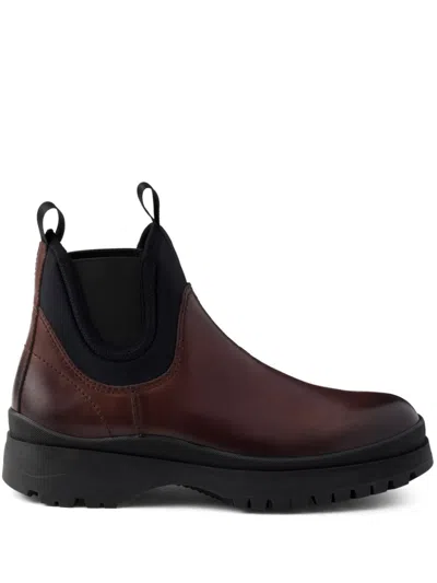 Prada Leather Chelsea Boots In 褐色