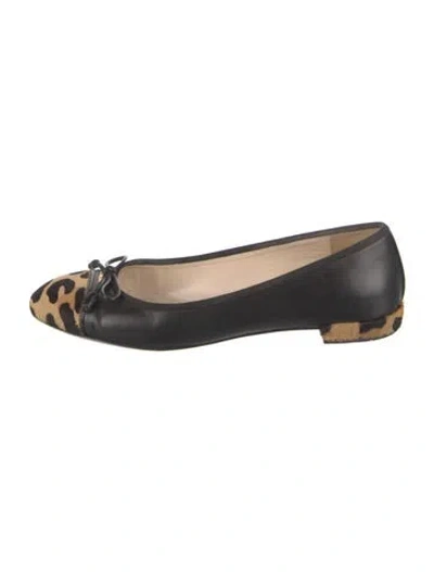 Pre-owned Prada Leather Animal Print Ballet Flats In Black
