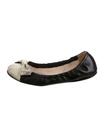 Pre-owned Prada Leather Animal Print Ballet Flats In Black