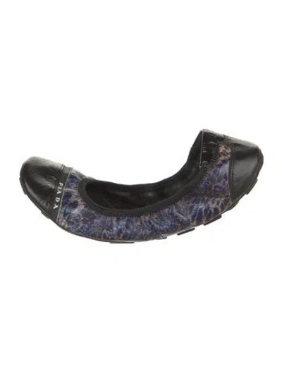 Pre-owned Prada Leather Animal Print Ballet Flats In Blue