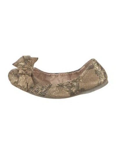 Pre-owned Prada Leather Animal Print Ballet Flats In Gold