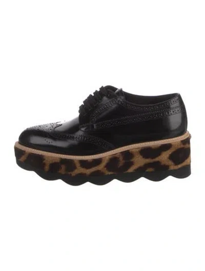 Pre-owned Prada Leather Animal Print Brogues In Black