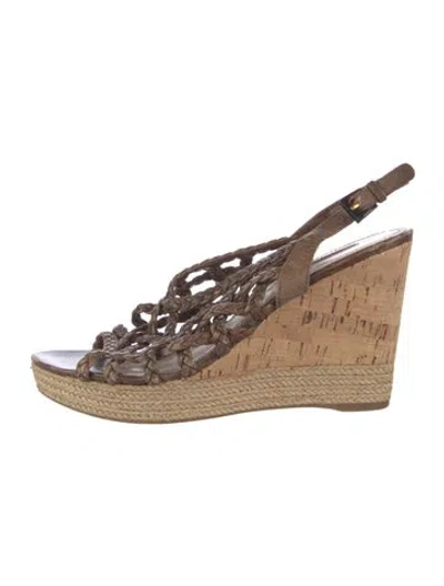 Pre-owned Prada Leather Animal Print Espadrilles In Brown