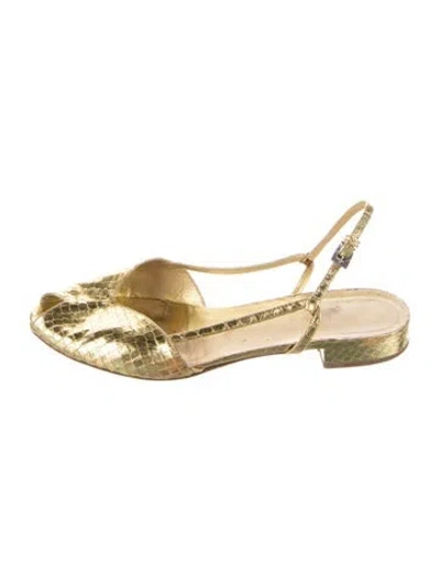 Pre-owned Prada Leather Animal Print Flats In Gold