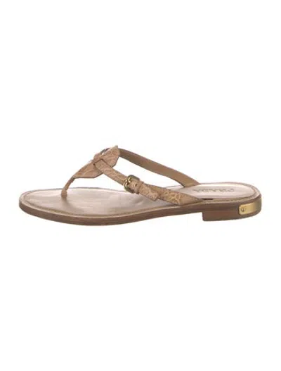Pre-owned Prada Leather Animal Print Flip Flops In Silver