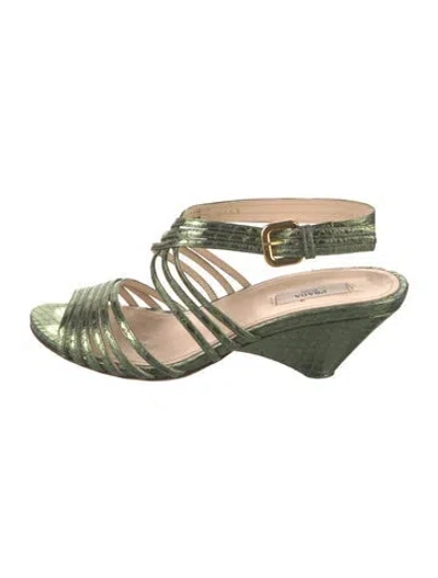 Pre-owned Prada Leather Animal Print Gladiator Sandals In Green