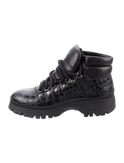 Pre-owned Prada Leather Animal Print Hiking Boots In Black