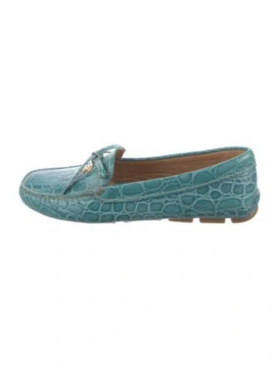 Pre-owned Prada Leather Animal Print Loafers In Blue