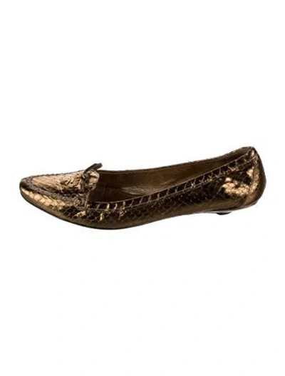 Pre-owned Prada Leather Animal Print Loafers In Gold/metallic