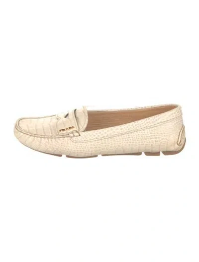 Pre-owned Prada Leather Animal Print Loafers In Neutrals