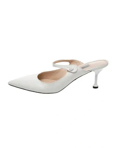 Pre-owned Prada Leather Animal Print Mules In White