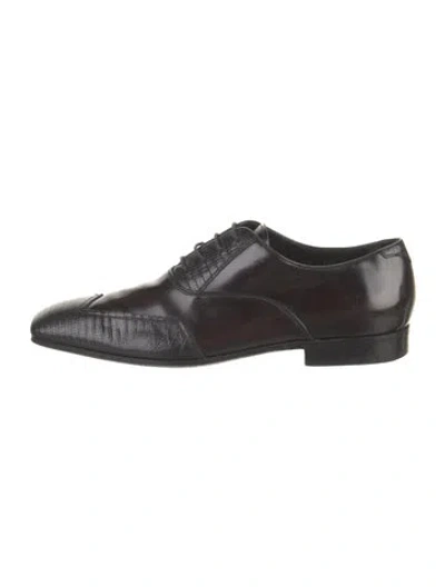 Pre-owned Prada Leather Animal Print Oxfords In Black
