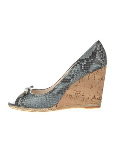 Pre-owned Prada Leather Animal Print Pumps In Blue