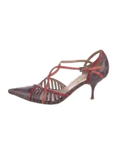 Pre-owned Prada Leather Animal Print Pumps In Purple