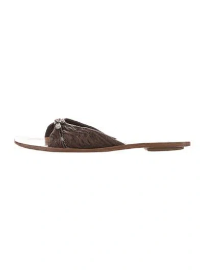 Pre-owned Prada Leather Animal Print Slides In Brown