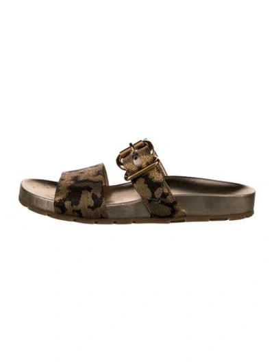 Pre-owned Prada Leather Animal Print Slides In Gold