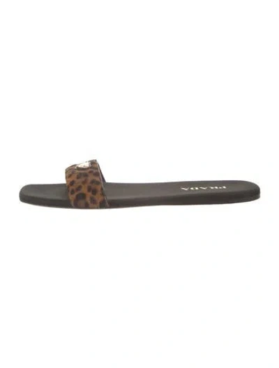 Pre-owned Prada Leather Animal Print Slides In Grey