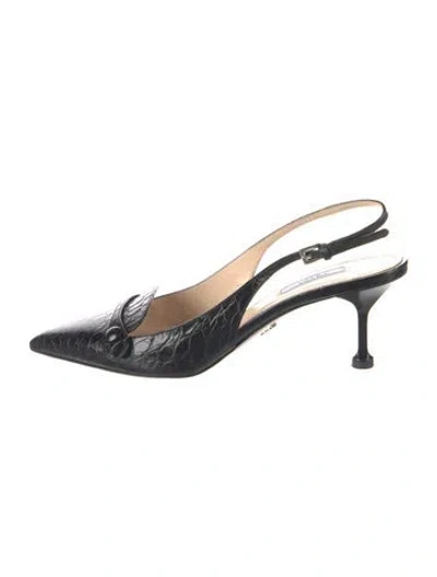 Pre-owned Prada Leather Animal Print Slingback Pumps In Black