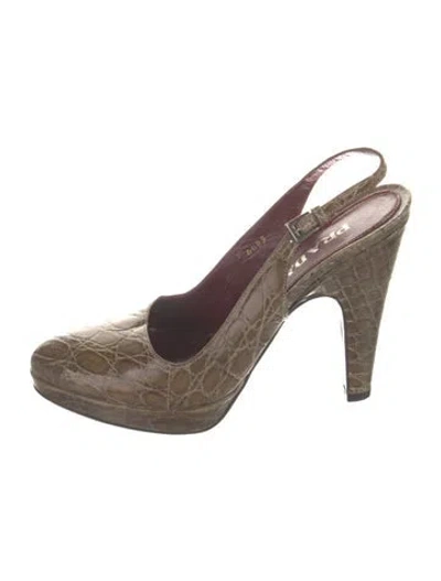 Pre-owned Prada Leather Animal Print Slingback Pumps In Brown
