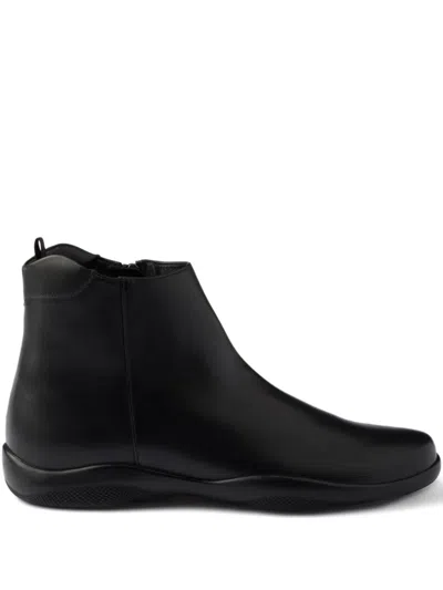Prada Leather Ankle Boots In Black