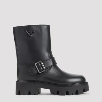 Prada Leather Ankle Boots In Black