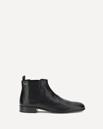 Prada Leather Ankle Boots In Black