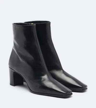 Prada Leather Ankle Boots With 6 Cm Heel In Black
