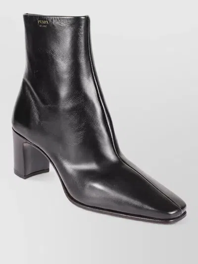 Prada Leather Ankle Boots In Black