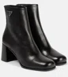 Prada Black Leather Ankle Boots With Logo Triangle Women