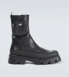 Prada Leather Ankle Boots In Black