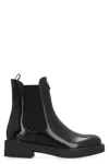 Prada Brushed Leather Ankle Boots In Black