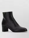 Prada Leather Ankle Boots Block Heel Design In Black