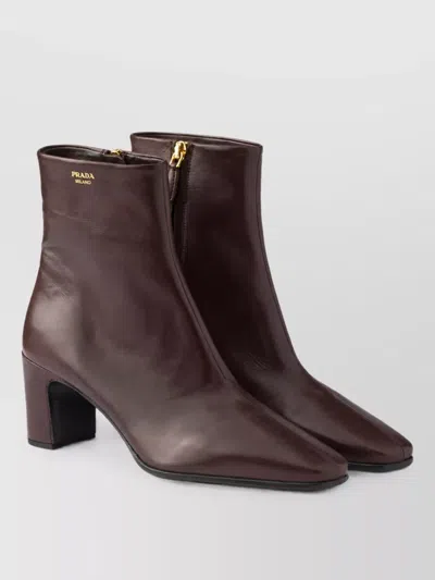 Prada Leather Ankle Boots In Burgundy