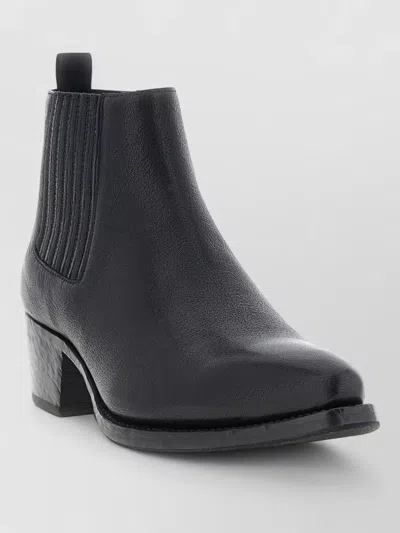 Prada Leather Ankle Boots Chelsea Cuban Heel In Black
