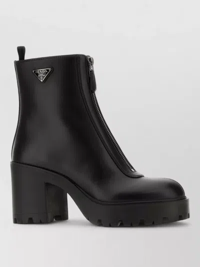 Prada Leather Ankle Boots Chunky Heel Design