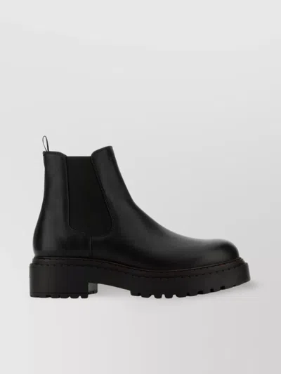 Prada Men's Monolith Brushed Leather Chelsea Boots In Black