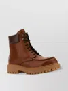 Prada Leather Ankle Boots Contrast Sole In Brown
