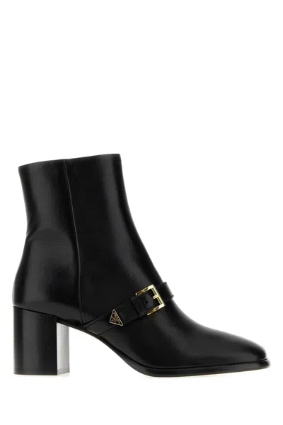 Prada Leather Ankle Boots With Sculpted 7 M Heel In Black