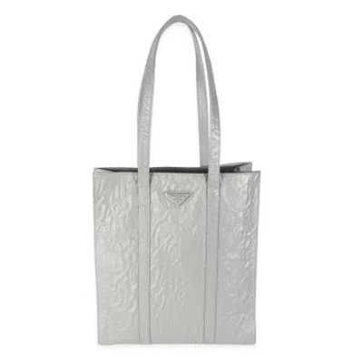 Pre-owned Prada Leather Antique Tote Small In Gray