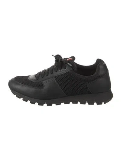 Pre-owned Prada Leather Athletic Sneakers In Black