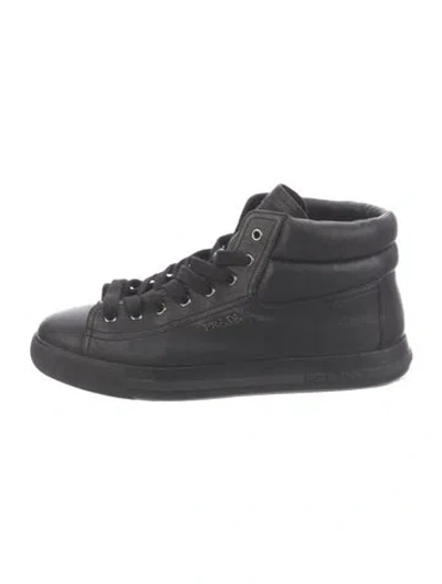 Pre-owned Prada Leather Athletic Sneakers In Black