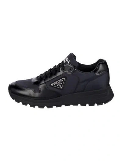 Pre-owned Prada Leather Athletic Sneakers In Black/blue