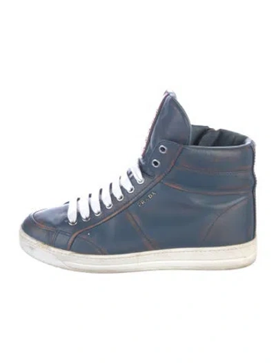 Pre-owned Prada Leather Athletic Sneakers In Blue