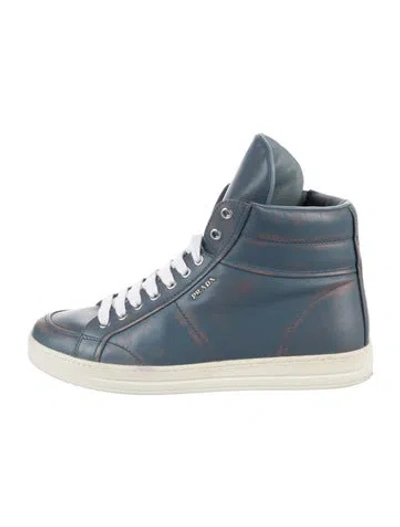 Pre-owned Prada Leather Athletic Sneakers In Blue