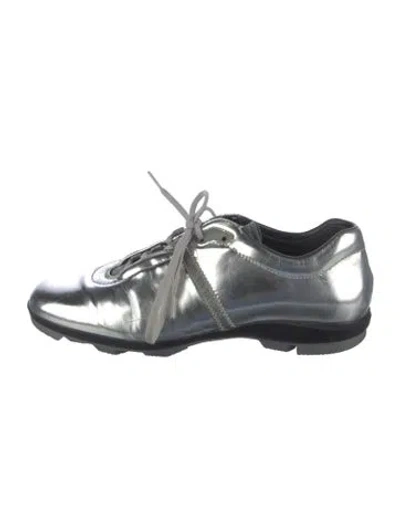 Pre-owned Prada Leather Athletic Sneakers In Silver