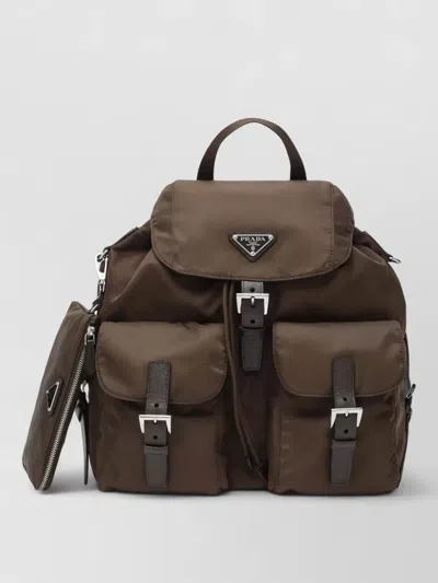 Prada Leather Backpack Adjustable Straps Front Flap