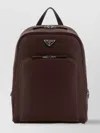 Prada Leather Backpack With Top Handle And Front Zip Pocket In Brown