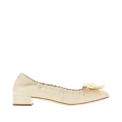Prada Leather Ballerina Flats With Heel In Neutral