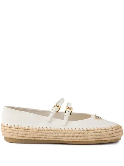 Prada Nappa Leather Ballerinas In White